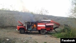 A fire truck reportedly damaged by shelling in Nagorno-Karabakh on November 1.