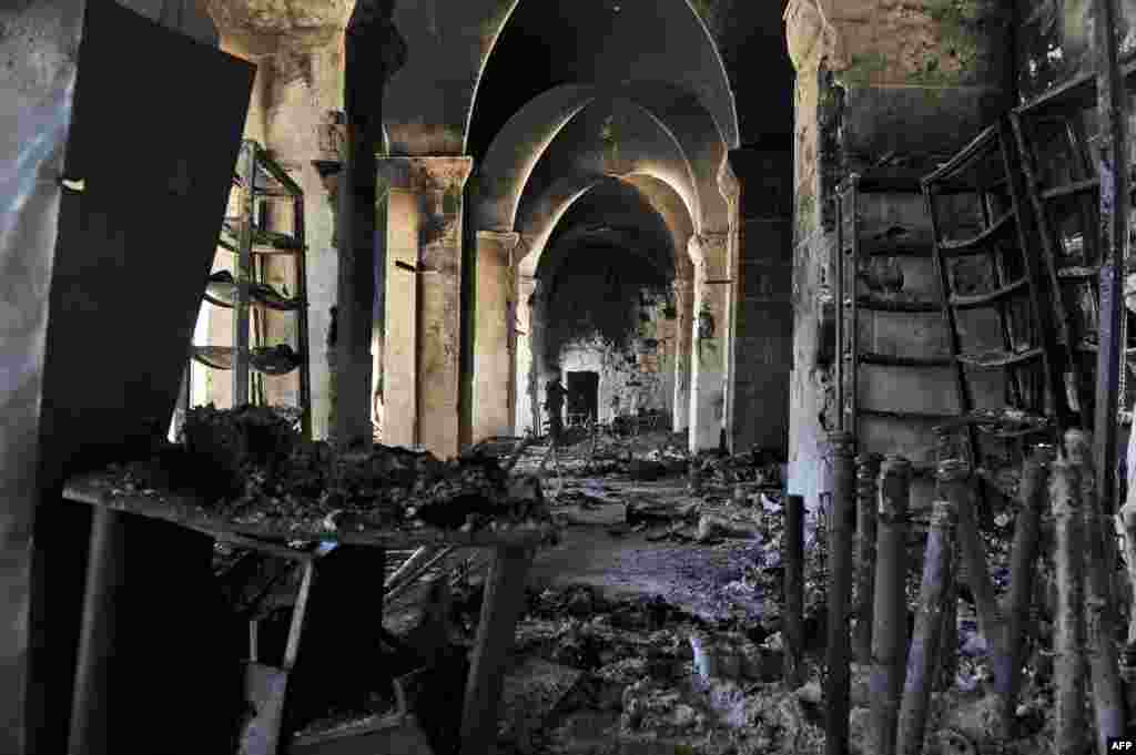 A burnt section of the Umayyad Mosque in the old city of Aleppo, October 14, 2012