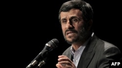 President Mahmud Ahmadinejad delivers a speech during a ceremony to mark National Nuclear Day in Tehran on April 9.