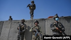 Members of the Taliban elite forces guard a military base near Kabul on September 6.