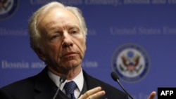 U.S. Senator Joseph Lieberman made a call for diplomacy "with teeth."