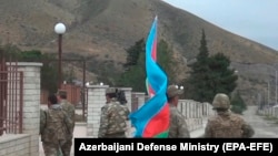 Azerbaijani servicemen in Nagorno-Karabakh earlier this year. (file photo)