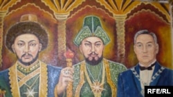 President Nursultan Nazarbaev (right) depicted next to 18th-century Kazakh khans Ablai (center) and Abulkhair.