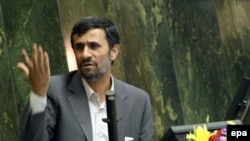 President Mahmud Ahmadinejad speaks in parliament in Tehran on August 30.