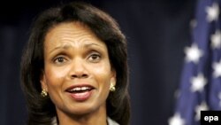 U.S. Secretary of State Condoleezza Rice speaks to reporters in Baghdad