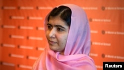 Malala Yousafzai is seen at a news conference convened by A World at School in New York on September 23.