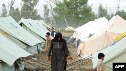 Displaced residents of Swat and Buner at a makeshift camp in Mardan on May 10