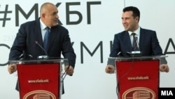 Bulgarian Prime Minister Boyko Borisov (left) and Macedonian counterpart Zoran Zaev speak to the press in Skopje in November.