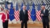 U.S. President Joe Biden (center) welcomes European Commission President Ursula von der Leyen (left) and European Council President Charles Michel to talks in Washington. (file photo).