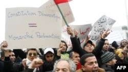 Moroccan protesters in Casablanca on February 20