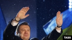 Viktor Yanukovych celebrates his election as president on February 5.