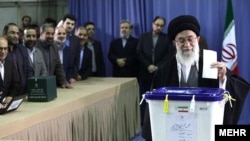 Iran's Supreme Leader Ayatollah Ali Khamenei casts his ballot in Tehran in the parliamentary elections on March 2.