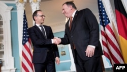 Germany's Foreign Minister Heiko Maas (left) and U.S. Secretary of State Mike Pompeo met in Washington on May 23.