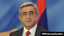 Armenian President Serzh Sarkisian speaks during a visit to Moscow on November 16.