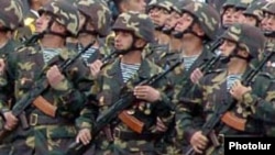 Armenian soldiers on parade in Stepanakert, the capital of Nagorno-Karabakh.