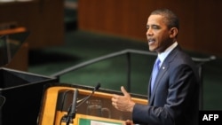 U.S. President Barack Obama speaks to the United Nations General Assembly at UN headquarters in New York on September 23.